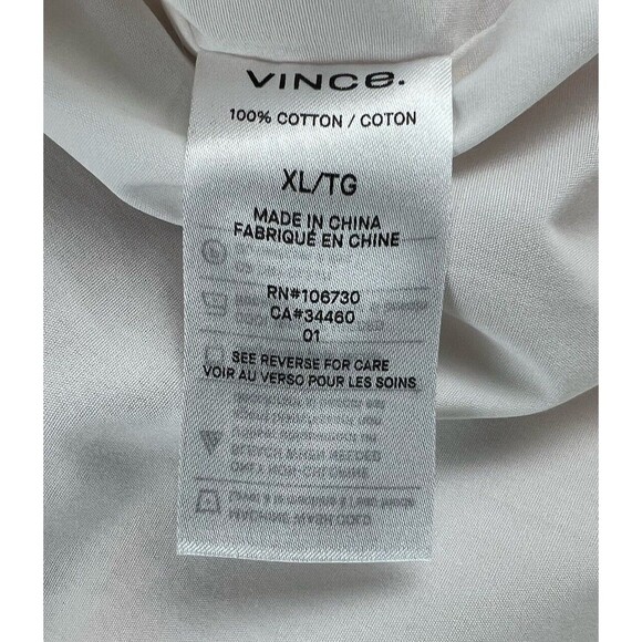Vince Mens Reverse Placket Sport Button Up Shirt White Long Sleeve XL New - Picture 8 of 11